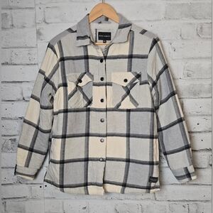 Silver Jeans Co Plaid Button Up Shacket Cream Gray Men's Size M